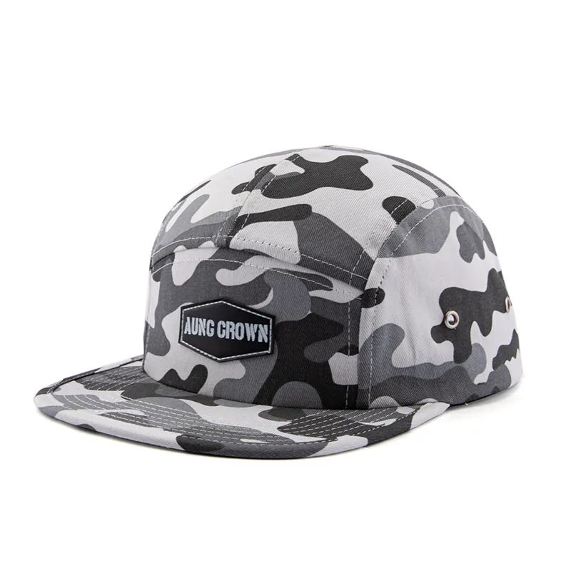 Tùy chỉnh chất lượng cao thoải mái flat brim Snapback Mũ trẻ em 5 Bảng trại Camp với miếng vá da