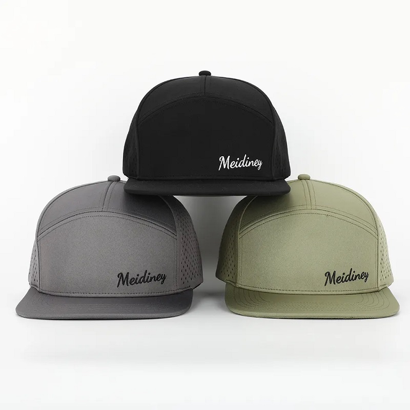 OEM tùy chỉnh chất lượng cao logo logo sang trọng 7 bảng snapback mũngười lớn Flat Bill Snap Back Hat với các lỗ cắt laser